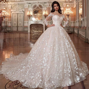 Shiny Beading Crystal Waist Luxury Lace Ball Gown