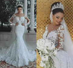 New Illusion Long Sleeve Mermaid Wedding Dresses
