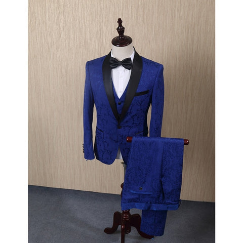 Blue Jacquard Men Wedding Suits