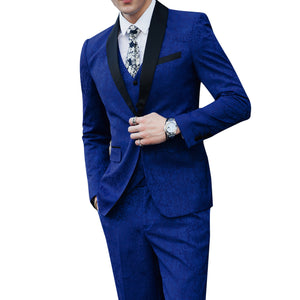 Blue Jacquard Men Wedding Suits