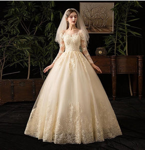 Simple Lace Embroidery Custom Made Bridal Gown